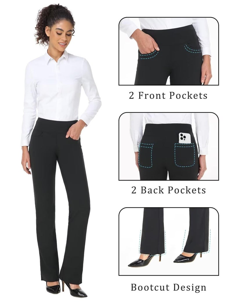 Safort 28" 30" 32" 34" Inseam Regular Tall Bootcut Yoga Pants, 4 Pockets, UPF50+, Black, L - Image 3